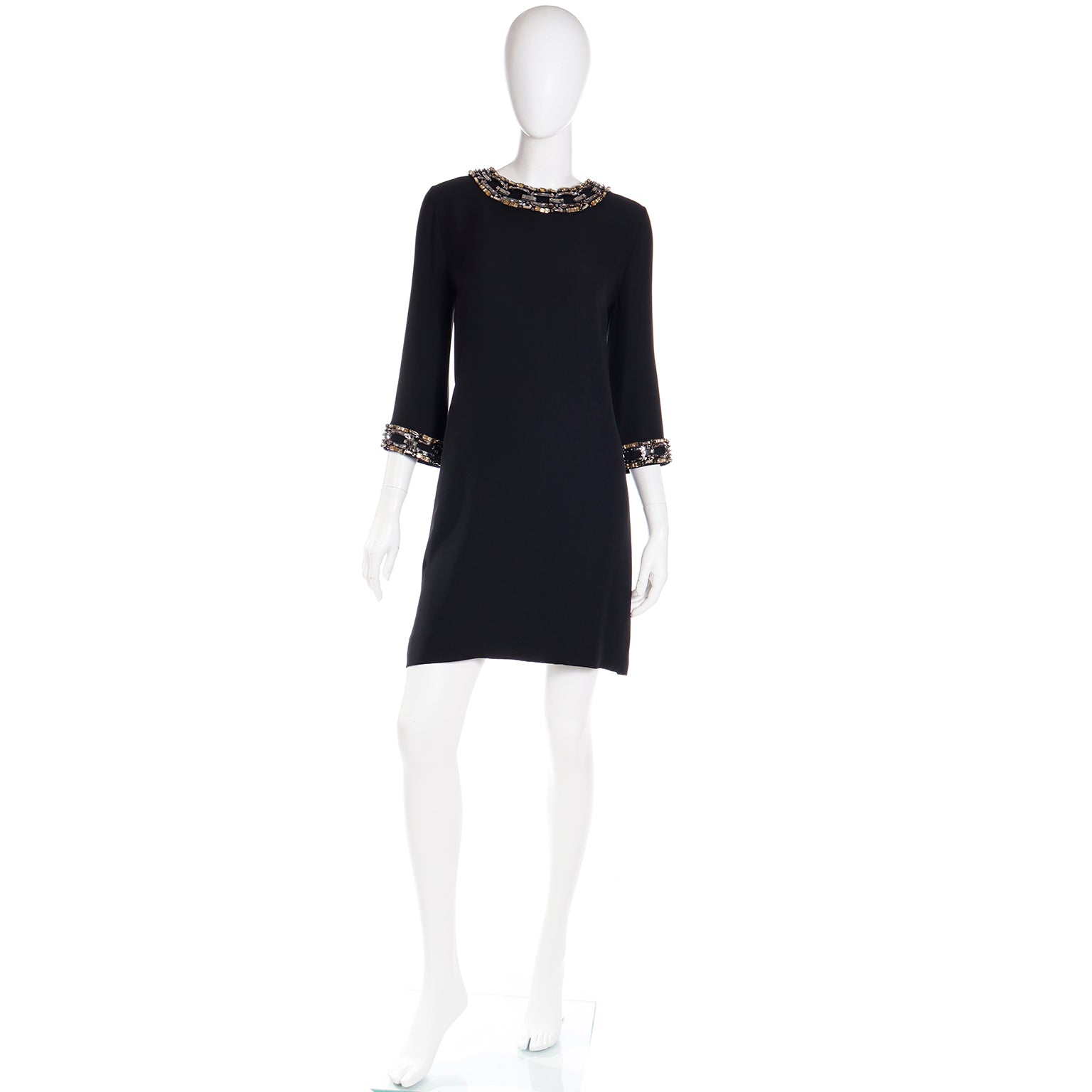 2000s Gucci Black Evening Dress With Jeweled Collar and Cuffs 2000s Gucci Black Evening Dress With Jeweled Collar and Cuffs