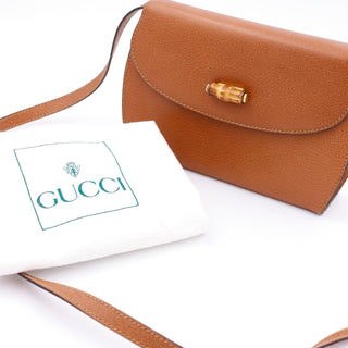 1980s Gucci Caramel Brown Leather Crossbody Shoulder Bag withdust bag