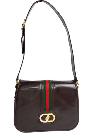 Vintage Gucci dark brown suede GG print shoulder bag with sherry