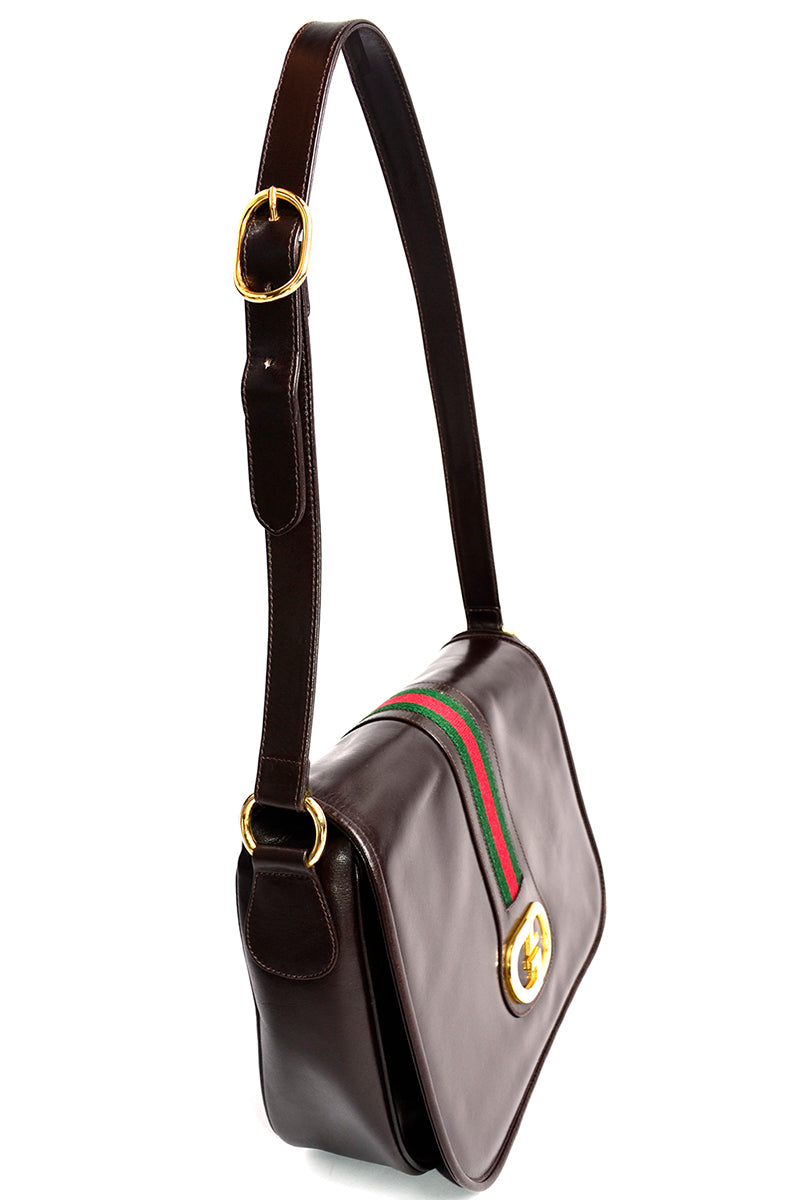 Gucci, Bags, Vintage Gucci Brown Leather Monogram Evening Y2k 9s Shoulder  Bag