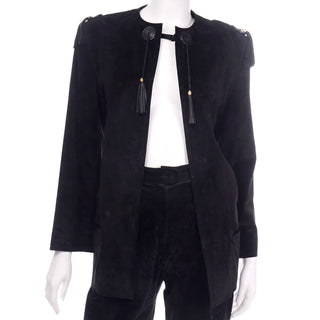 Gucci black suede jacket with leather tassels and open front