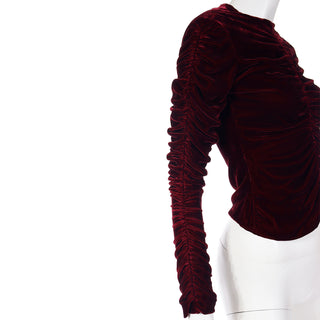 1999 Tom Ford for Gucci Gathered Red Velvet Long Sleeve Top