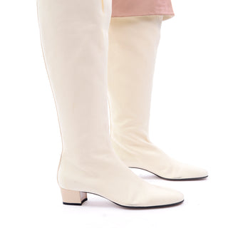 S/S 2004 Gucci by Tom Ford White Canvas & Leather Over Knee Boots 9