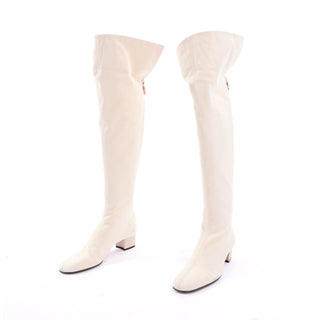 S/S 2004 Gucci by Tom Ford White Canvas & Leather Over Knee Boots 9