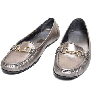 Size 7.5 Gucci Loafers Metallic Gold Silver