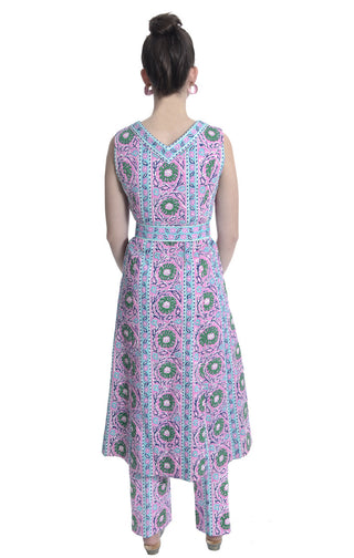 Design Thai for Gumps Vintage 1960's Pants Vest Outfit with Pink and Aqua Floral Design - Dressing Vintage