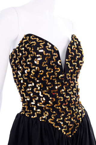 Gunne Sax Jessica McClintock Vintage Gold Sequins Black Taffeta Dress