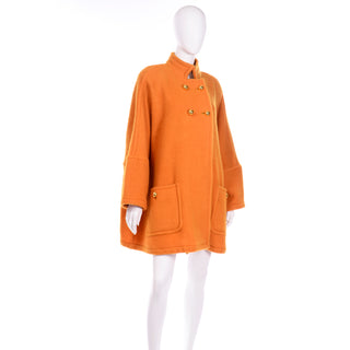 1980s tangerine Guy Laroche Orange Mohair Wool Vintage Swing Coat