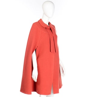 Vintage Guy Laroche Diffusion Orange Wool Cape with Tie at the Neck