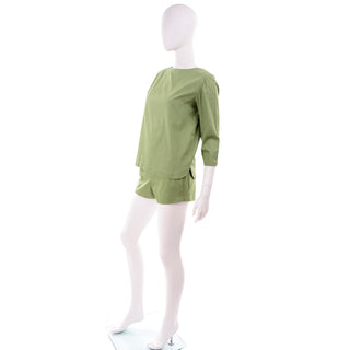 1960s H Cosentino of Capri Green Cotton Shorts & Tunic Outfit Vintage