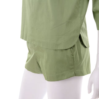 1960s H Cosentino of Capri Green Cotton Vintage Shorts & Tunic Outfit 