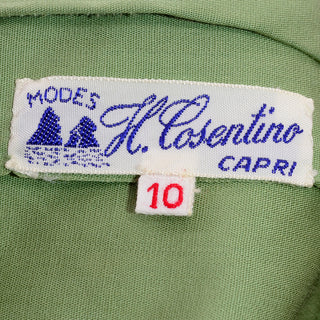 1960s Rare H Cosentino of Capri Green Cotton Shorts & Tunic Outfit
