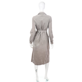 1970s Halston Vintage Dove Grey Ultrasuede Coat Dress with Belt