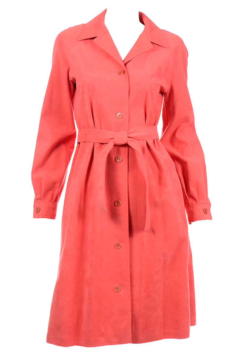 Halston Red Suede Trench Coat Vintage Halston 1970s Salmon Orange