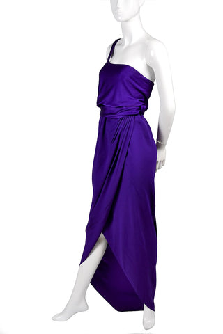 Purple Jersey Halston Vintage Dress Grecian Style One Shoulder