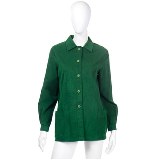 1970s Halston Green Ultrasuede Jacket Style Vintage Shirt w Pockets