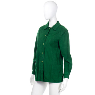 1970s Halston Green Ultrasuede Chore Jacket Style Vintage Shirt