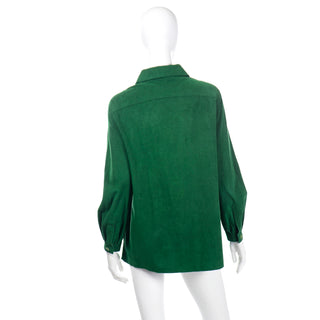 1970s Halston Green Ultrasuede Jacket Style Vintage Button Front Shirt