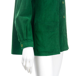 1970s Halston Green Ultrasuede Jacket Style Vintage Shirt Long Sleeves