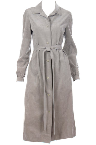 1970s Halston Vintage Grey Ultrasuede Coat Dress with Belt