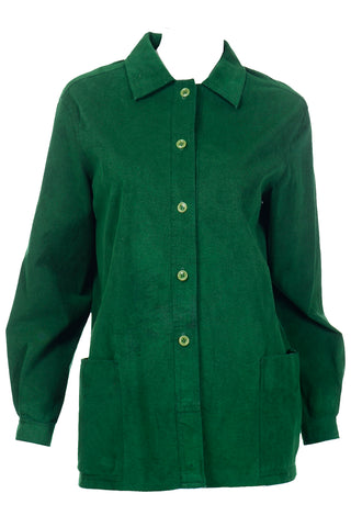 1970s Halston Green Ultrasuede Jacket Style Vintage Shirt