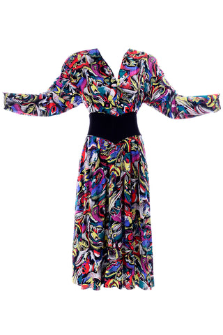 1980s Hanae Mori Boutique Multi Colored Vintage Dress