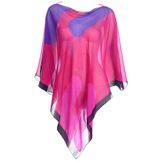 Hanae Mori Vintage Pink & Purple Silk Chiffon Poncho Style Top Rare