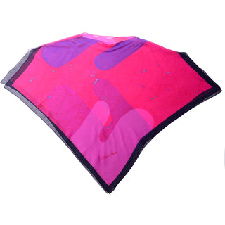 Hanae Mori Vintage Pink & Purple Silk Chiffon Poncho Style Top Abstract