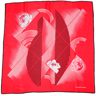 Hanae Mori Red Abstract Print Vintage Designer Silk Scarf 