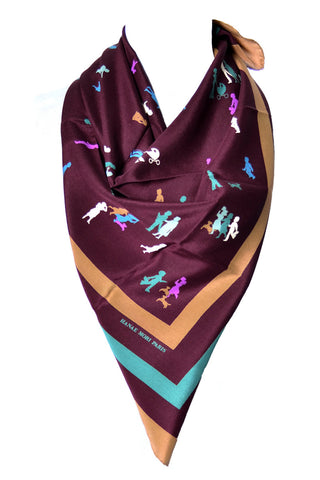 Hanae Mori Designer silk novelty print scarf - Dressing Vintage