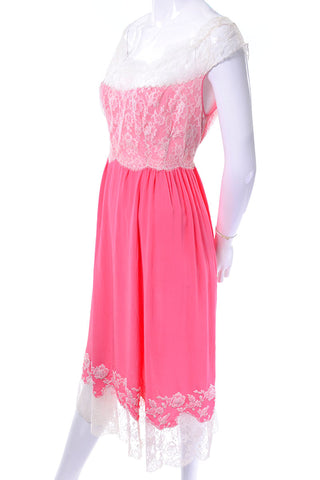 1960's Hannaux Pink Silk and Lace Vintage 1960's Pink Vintage Negligee