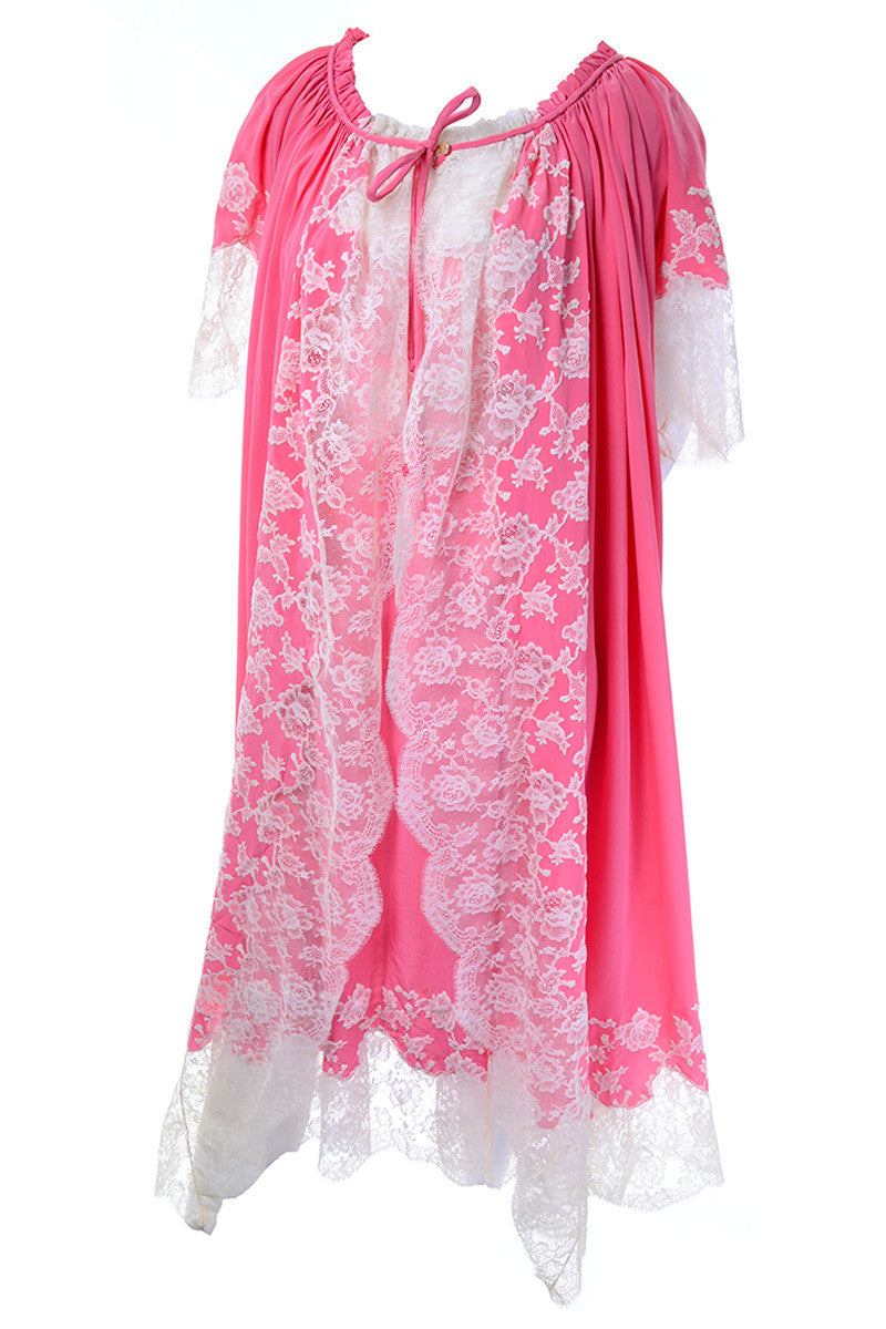 1960's Pink Vintage Peignoir Set Lace Silk Nightgown Robe – Modig
