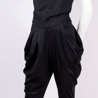 Vintage 1980's black jumpsuit with gathered hips and drop crotch