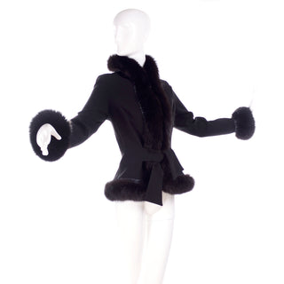 Vintage Jiki 1990s Black Wool Fox Fur Evening Jacket from Harriet Kassman Boutique