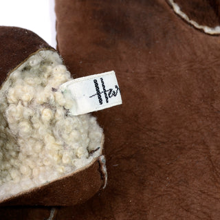 1970s Harrods Shearling Brown Leather Gloves 7.5
