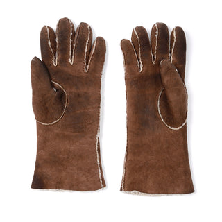 1970s Harrods Shearling Brown Leather Gloves 7.5