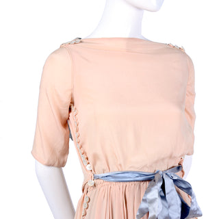Pink Silk Edwardian Dress MOP buttons and Sash