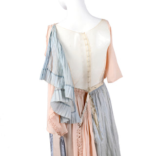 Harry Collins Edwardian Pink & Blue Vintage Dress w/ Mother of Pearl Buttons