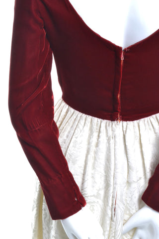 Red Velvet and Ivory Satin Jacquard Vintage Dress