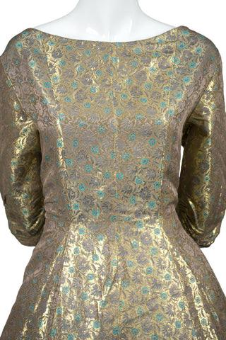 Hattie Carnegie 1950s rare designer dress gold and blue