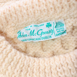 1980s Helen Mc Groarty Ireland Cream Wool Fisherman's Sweater Small
