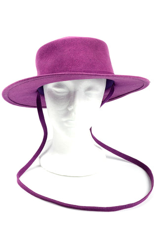 1970s Purple Felted Wool Flat Crown Gaucho Hat w Long Strap