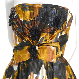 Helena Barbieri Vintage Dress Formal Evening Gown Silk Beaded Strapless - Dressing Vintage