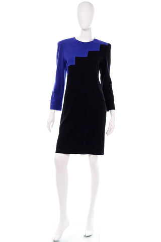 Helga Saks Fifth Avenue Vintage Blue black Dress Color Block