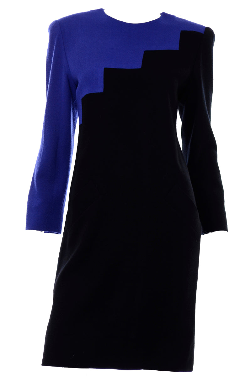 blue black colorblock dress St. John Knits Colorblock Dress in Blue/Black