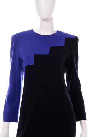 Helga Saks Fifth Avenue Vintage Blue black Dress Geometric color block