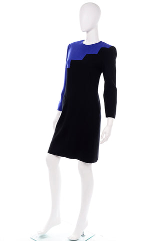 1980s Helga Saks Fifth Avenue Vintage Blue black Dress