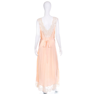 1940s Henri Bendel Peach Silk Evening Gown or Nightgown With Lace Large