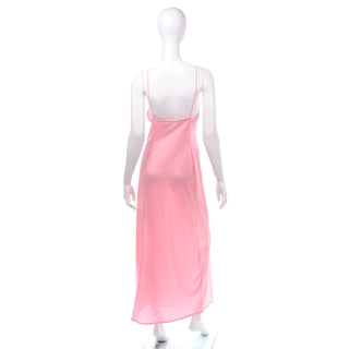 1970s Henson Kickernick Pink Nylon Nightgown w/ Lace Front Panel Size Small