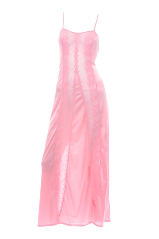1970s Henson Kickernick Pink Nylon Nightgown w/ Lace Front Panel Size Small